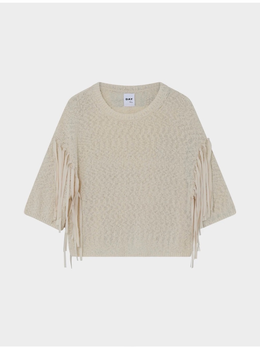 Day Birger Cream cotton blend Fringe Knit Sweater Women's Relaxed Pullover S - Picture 5 of 6